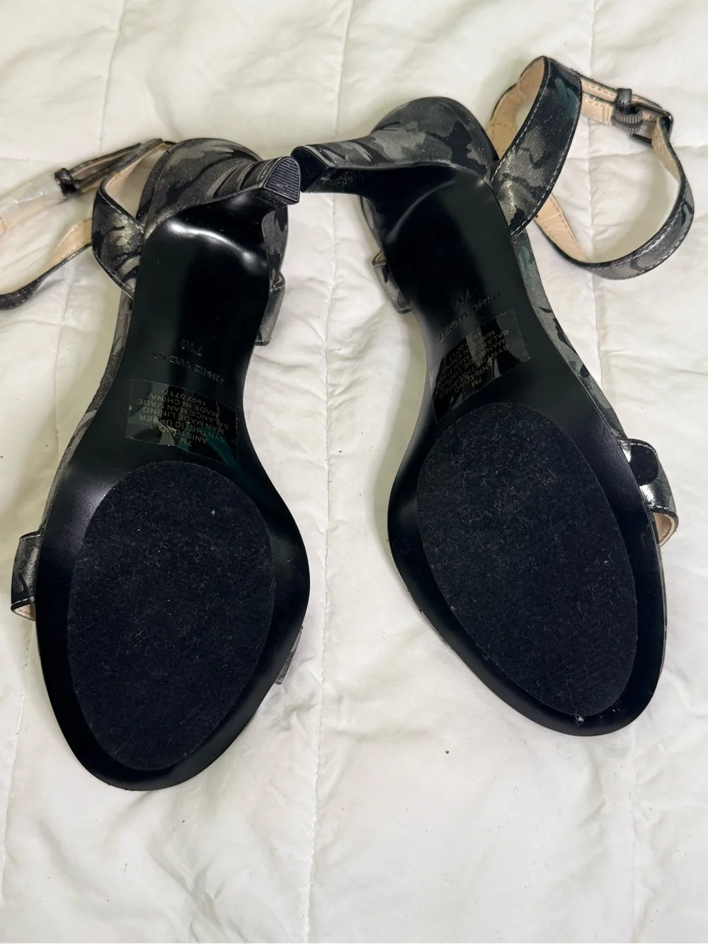 Nine West Black Patent Camouflage Ankle-Strap Sandals